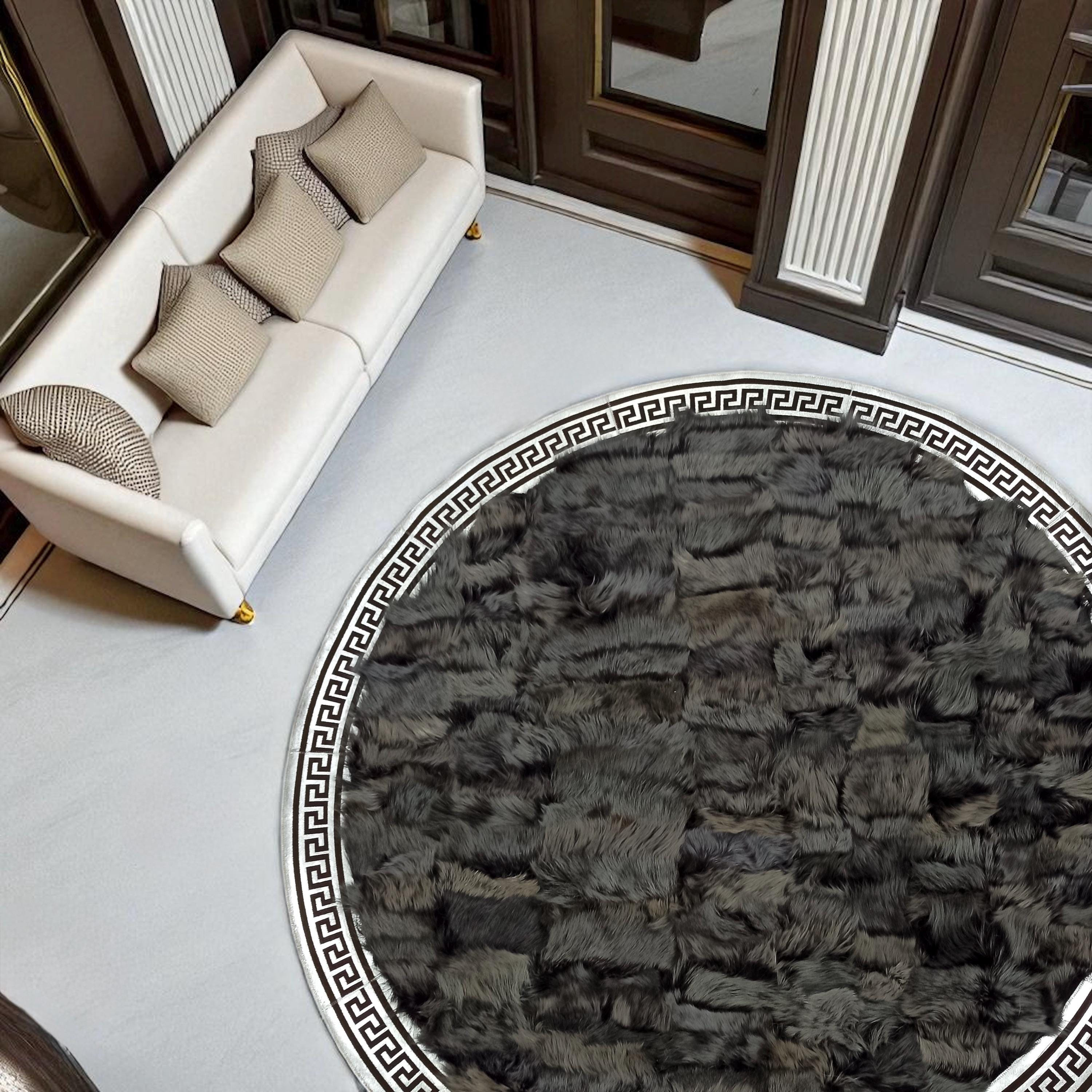 Tuscan Core Rug Everly Quinn Black Round Tuscan Rug, Handmade Natural Sheepskin Carpet ...