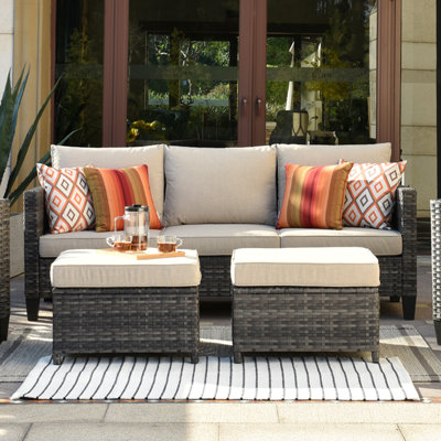 Kaniha Premium All-Weather Wicker 3 - Person Patio Conversation Sets with Cushions