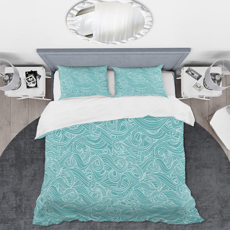 Turquoise Waves Impression - Modern Duvet Cover Set - Microfiber Polyester, King Duvet Cover + 2 King Shams