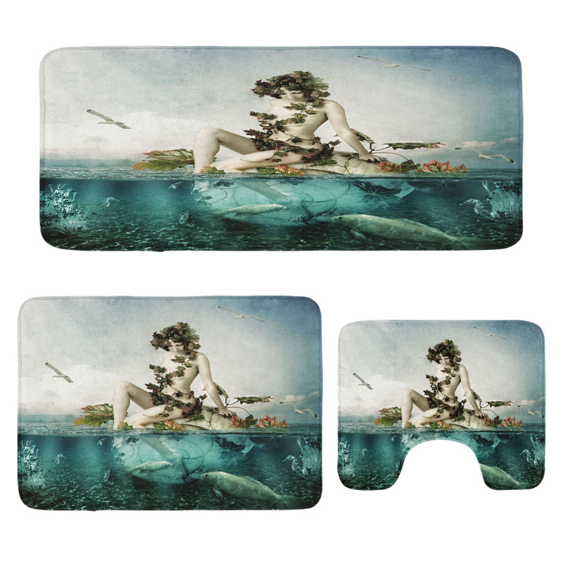  Ensemble de 3 tapis de salle de bain bleu foncé foncé et bleu sarcelle