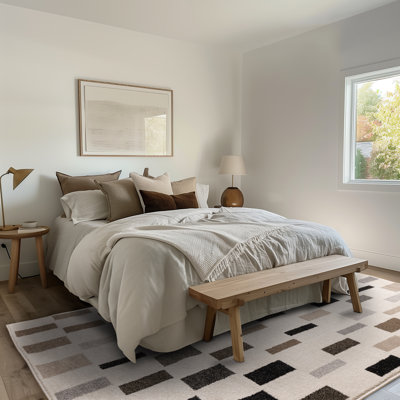 Tapis géométrique à motif géométrique crème et brun brun