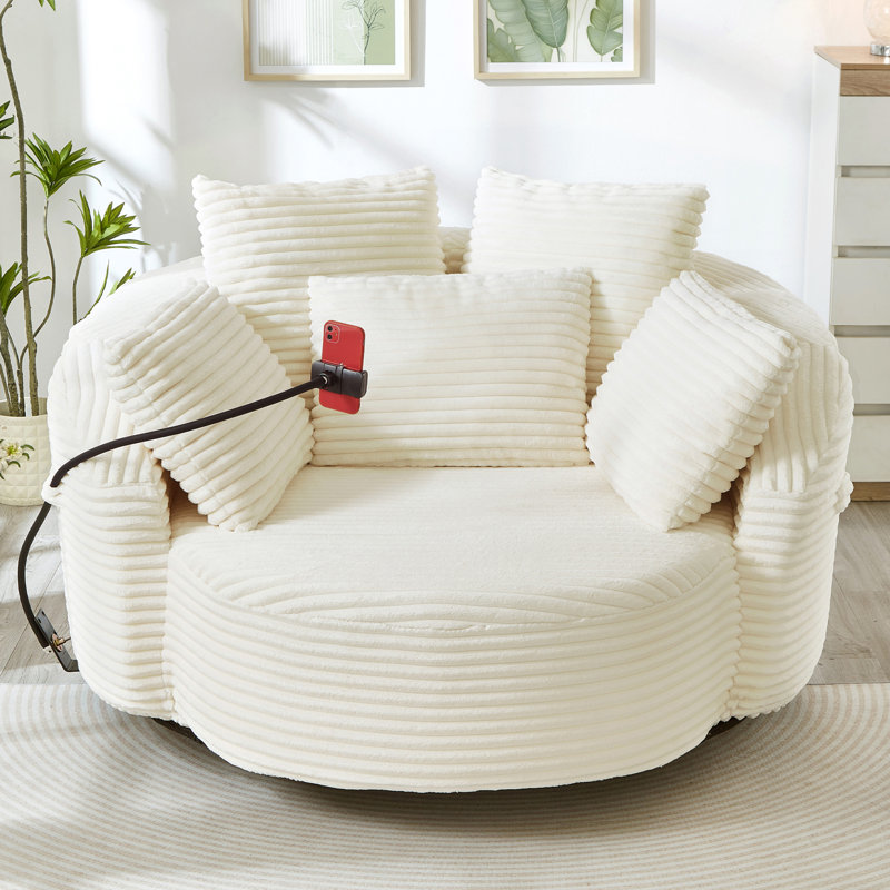 Canapé rond en velours côtelé 56 po, Beige