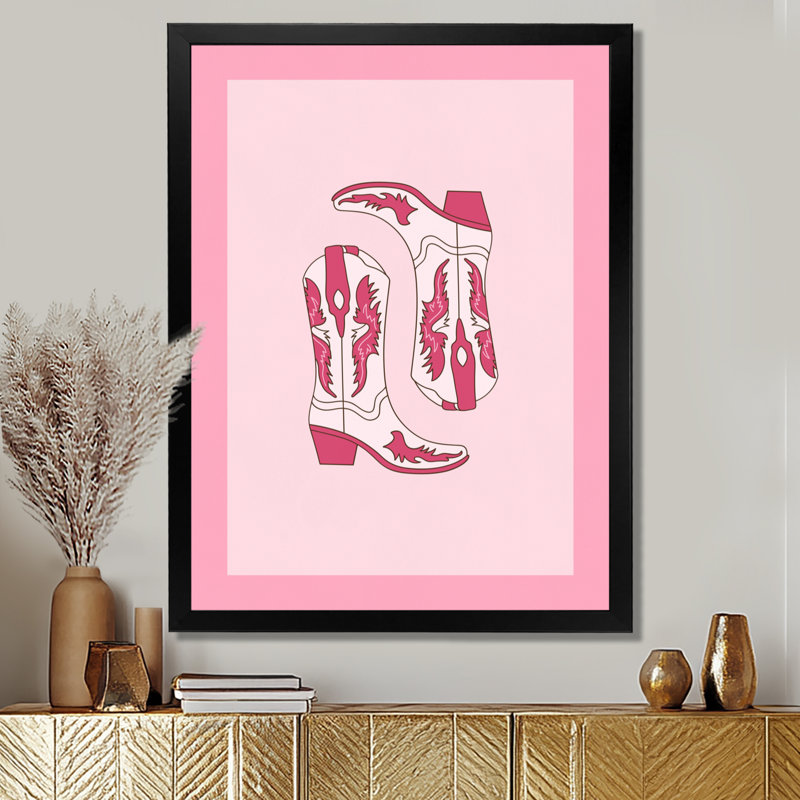 Bottes de cowboy roses - salon d'art mural, Toile encadrée noire simple, H 32 po x l 16 po x P 1 po