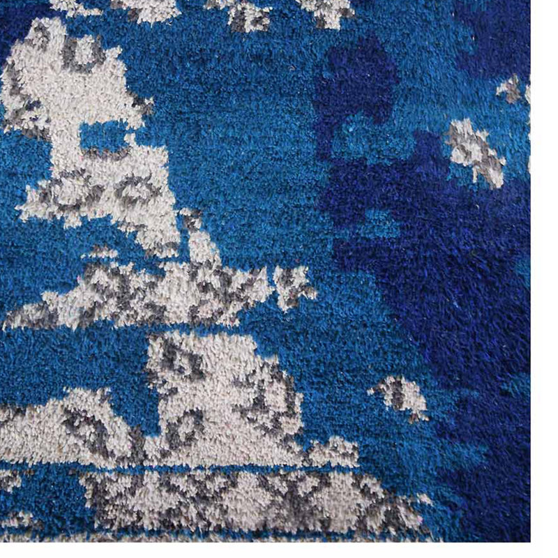 Bleu abstrait | Tapis intérieur beige en soie noué à la main, Rectangle 9 pi x 12 pi