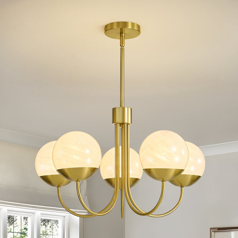 Lustre style campagne moderne à 5 lumières dorées pour la salle à manger et les espaces de vie, Doré