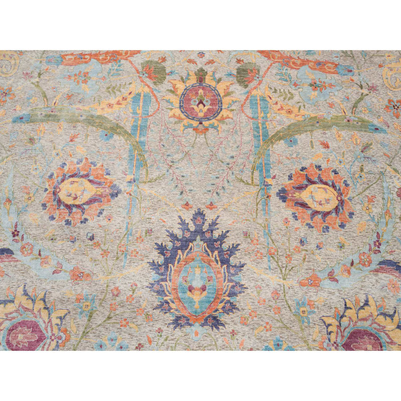 Tapis oriental brun 13 po x 13 po x 7 po en soie texturée à motif de feuille de faucille avec laine texturée noué à la main D55934AC4459487589A577ADE4C67050
