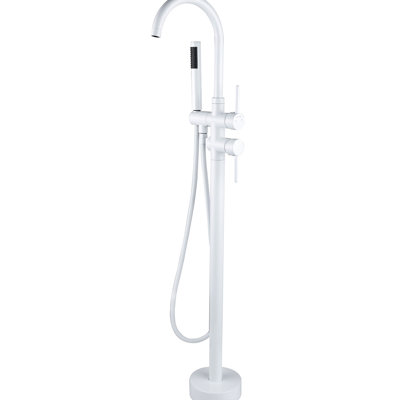 White Metal Freestanding Bathtub Faucet & Hand Shower. 46In D, 6.5In W. Construction, To Corrosion. Full Spray For Enjoyable Bathroom. Spice Up Bathroom Decor With Shower - Metal. 45" 6.64" Strong