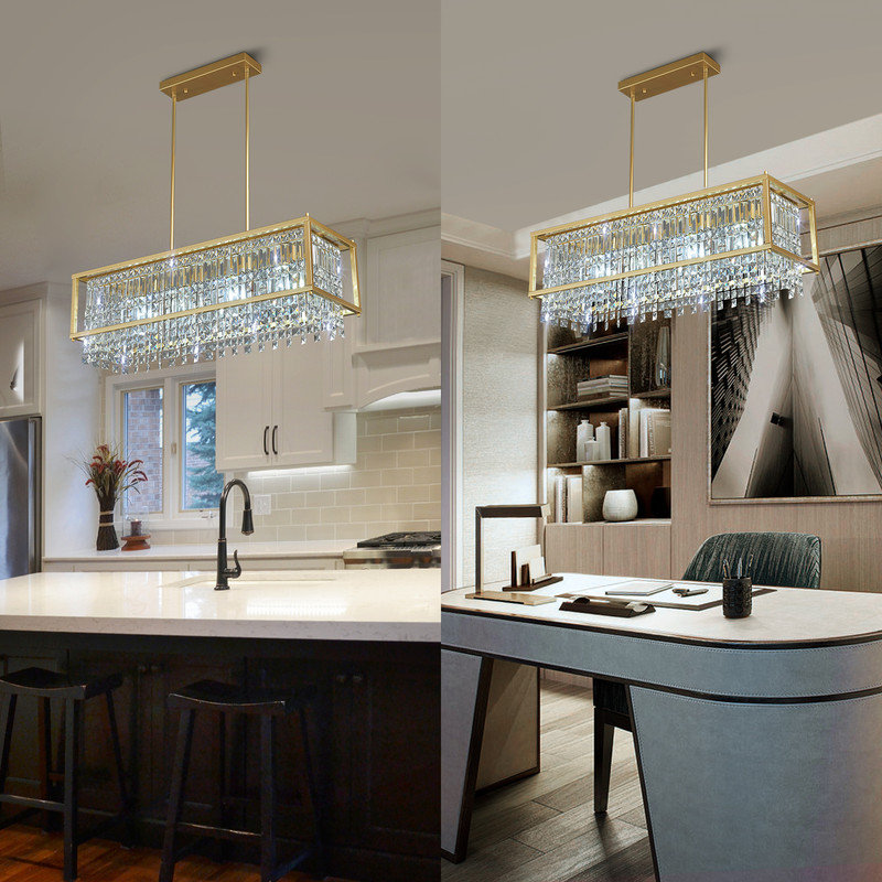 Metal Crystal Industrial Farmhouse Chandelier Dining Room Lighting Fixtures Suitable For Kitchen Island, Dining Room, Living Room