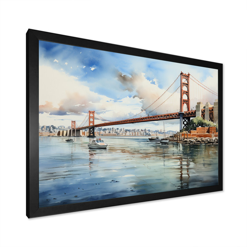 Pont bleu, merveille architecturale I - impression, H 24 po x l 32 po x P 1 po, Cadre photo noir