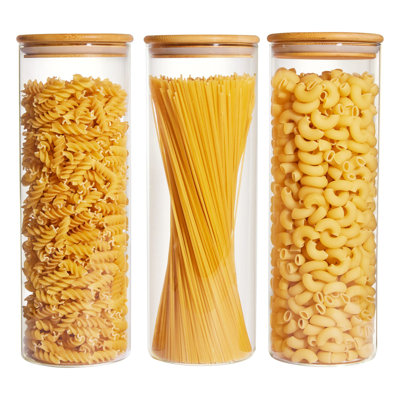 70Oz Glass Food Storage Jars, 3 Pack Large Kitchen Containers With Airtight Bamboo Wooden Lids For Pasta, Nuts, Flour, Canisters Set