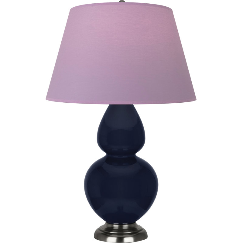 Lampe de table double gourde en céramique, Bleu marine/gris, Bleu minuit émaillé / argent antique, Argent argent