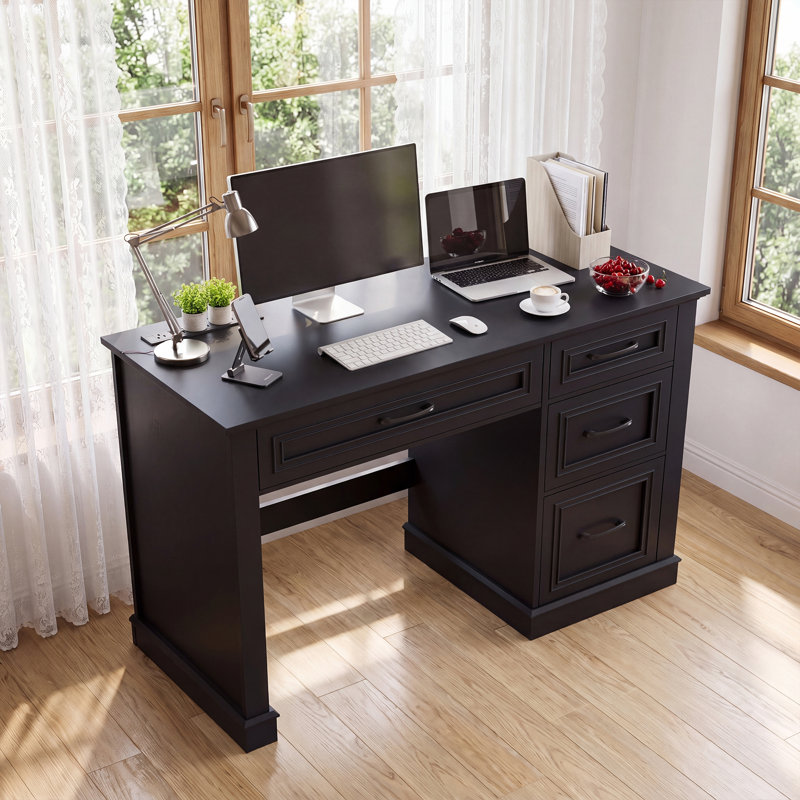 Farmhouse 47" Executive Desk With Charging Station, Black/Black