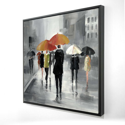 Street Scene With Umbrellas Print On Canvas