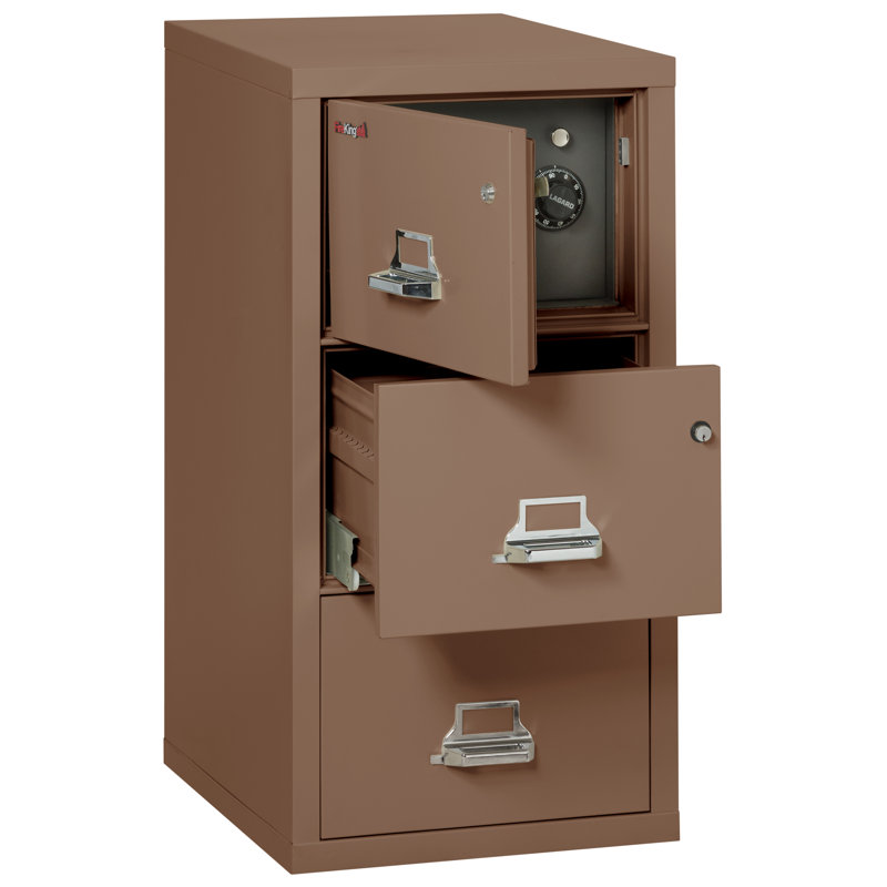 Classeur vertical à 3 tiroirs avec coffre-fort safe-in-a-file, Brun clair, Platine
