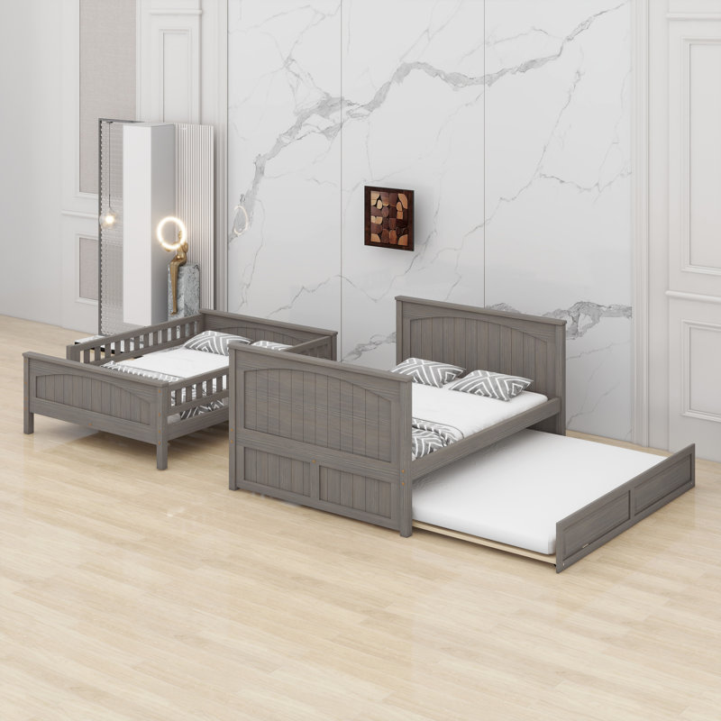 Lit superposé peu encombrant avec lit gigogne et garde-corps de protection, Brushed Grey