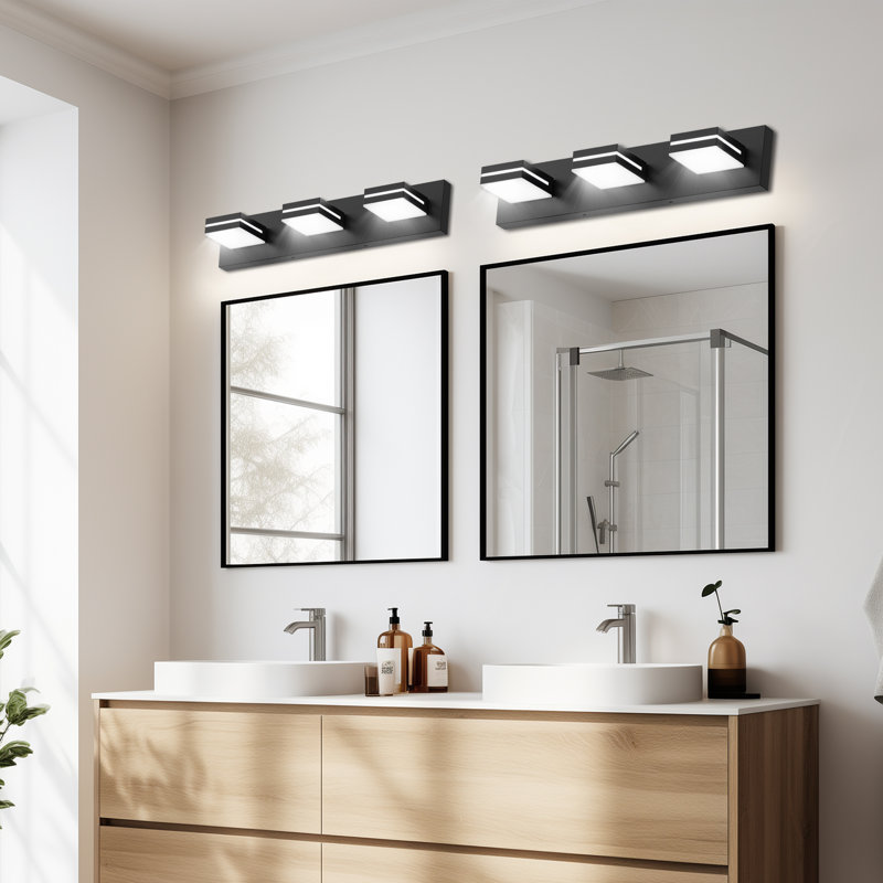 Éclairage pour meuble-lavabo 3 lumières à DEL à intensité variable avec têtes de lampe rotatives à 360 ° noires pour salle de bain, meuble-lavabo, miroir et salon