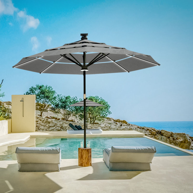 Pasticallo Paramount Series Smart Umbrella With Remote, Wind Sensor, Solar Panel, Led Center Lighting, Removeable Led Lighting Strip, Sunbrella Spectrum
