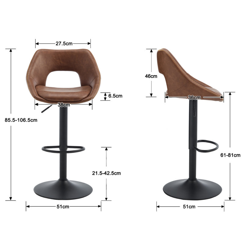 Swivel Upholstered Adjustable Height Counter Stool with Metal Frame, Brown Seat/Black Frame
