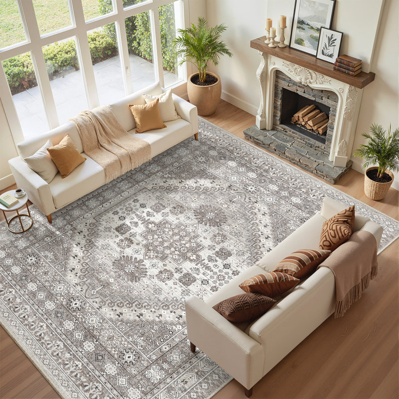 Malaika Machine-Washable Non-Slip Medallion Area Rug, Rectangle 10' x 14', Brown