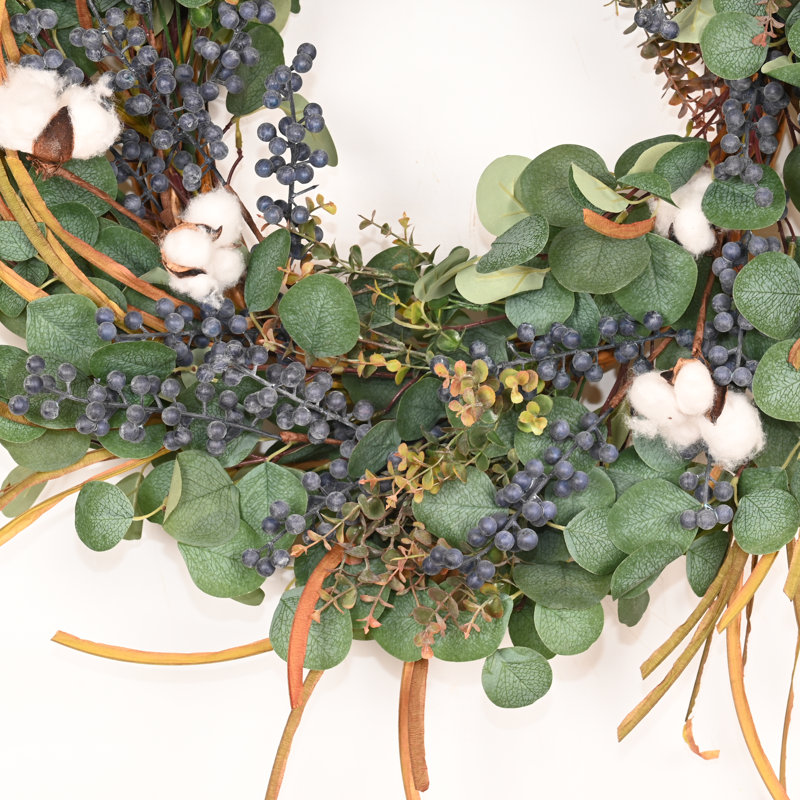 Couronne de porte en coton eucalyptus 24 po
