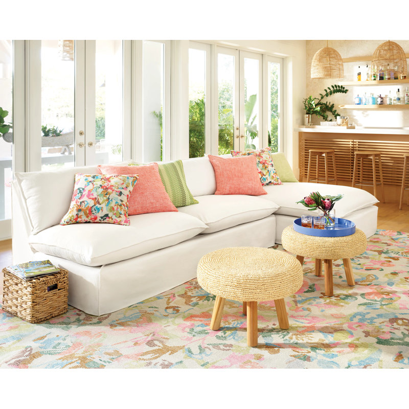 Blue Floral Handmade Wool Tufted 10' x 14' Rug