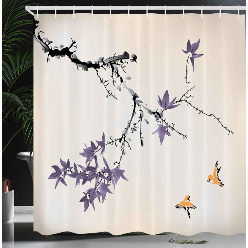 Ensemble de rideau de douche japonais + crochets, Gris mauve, H 75 po x l 69 po