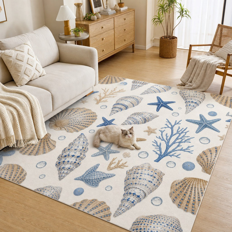 Tapis décoratif à motif de coquillages de mer 1 pièce - Ocean Beach, W39.4 * L63in * 1 pièces