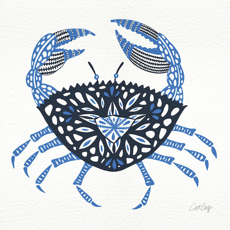 « blue crab art » par cat coquillette-impression sur papier, H 37 po x l 37 po x P 1,5 po, Toile avec cadre en bois classique