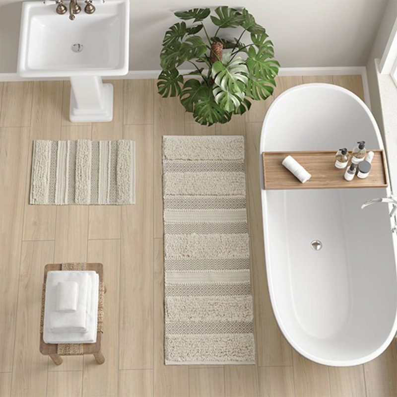 Woven Texture Stripe Bath Rug 22X58", Beige