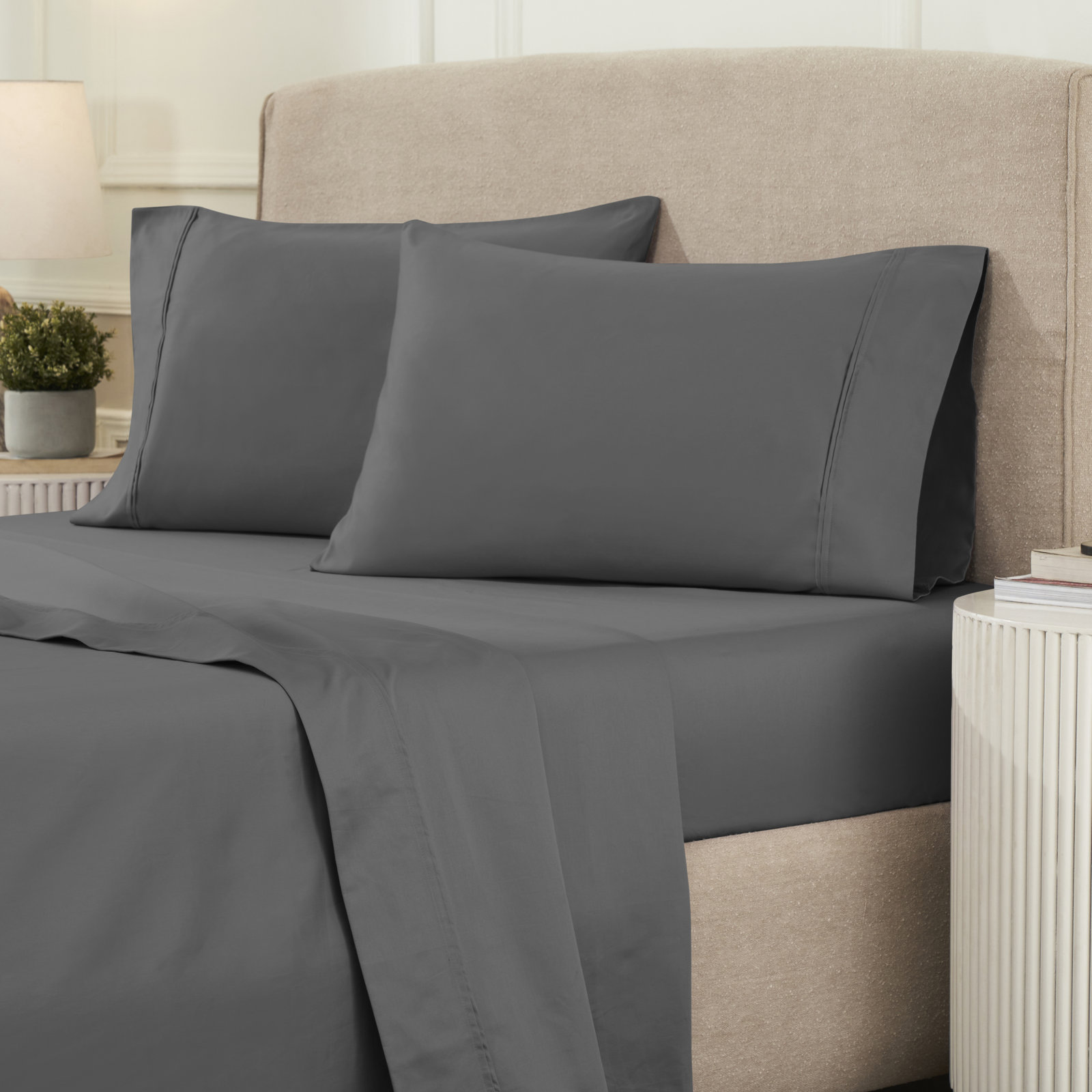 Mellark Cotton Sheet Set, King Sheet Set with 2 Pillowcases, Charcoal