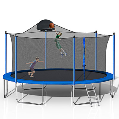 14Ft Trampoline For Adults & Kids With Basketball Hoop