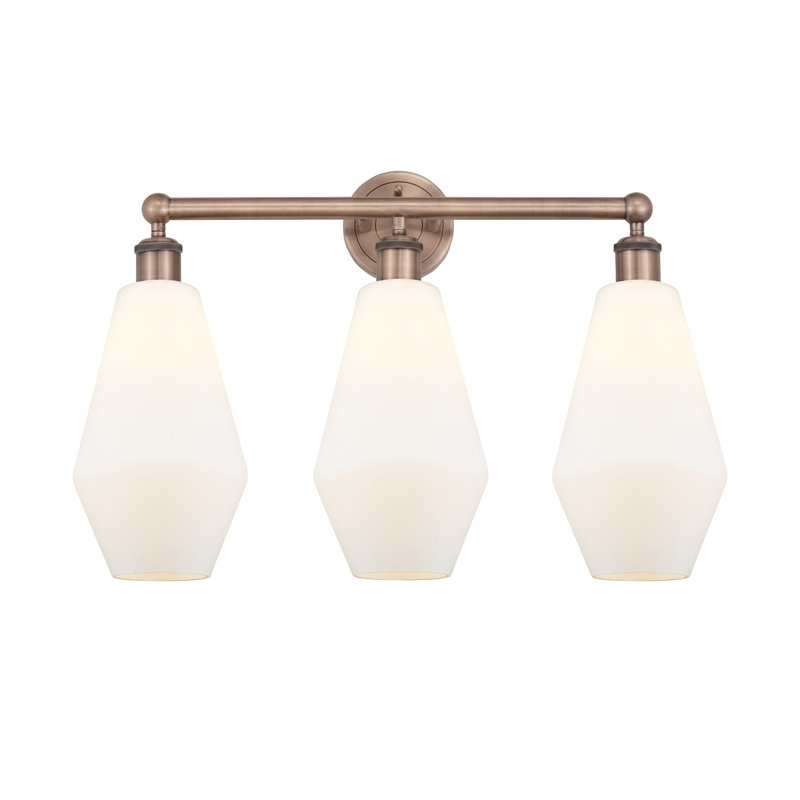 Éclairage pour salle de bain 3 lumières à intensité variable, Cuivre antique, Blanc mat
