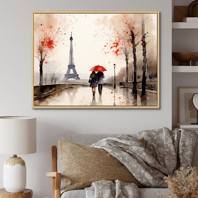 «Paris Eiffel Tower Passion», aquarelle rétro sur toile, H 16 po x l 32 po, Cadre photo argenté