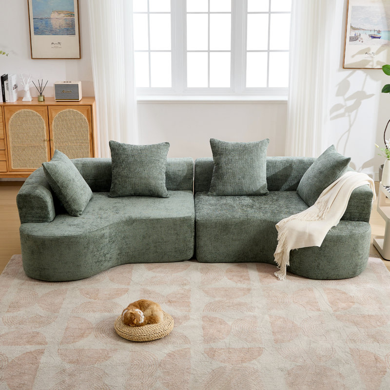 106.3‘’curved Sectional Sofa, Boucle Fabric Sectional Sofa Couch, Fabric Upholstery Couch For With Pillows For Living Room Office,apartment No Assembly Required