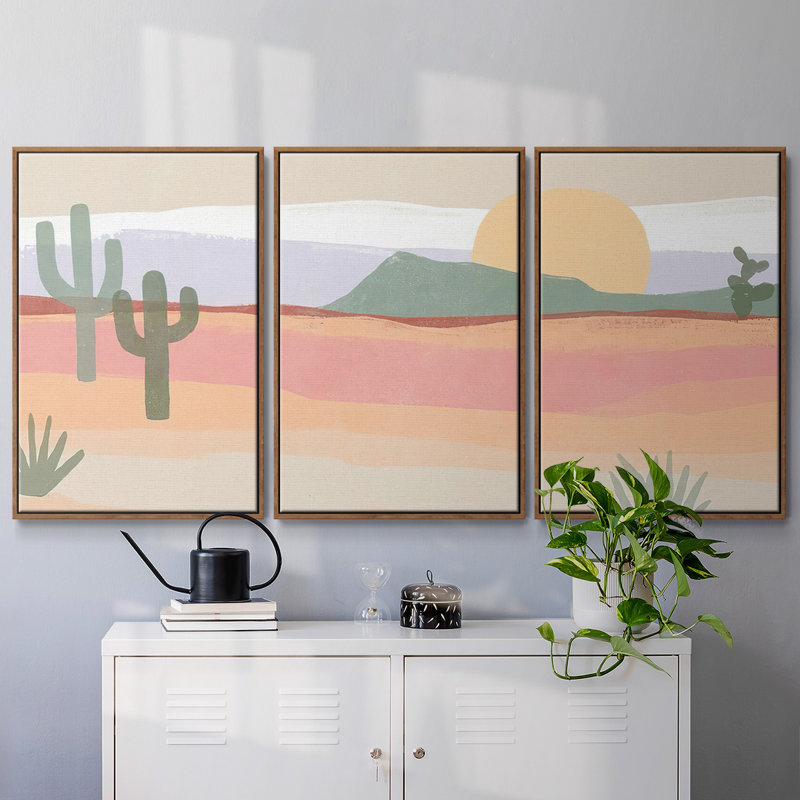 «Cactus Plateau I», reproduction sur toile 3 pièces, H 36 po x l 75 po x P 2 po, Noyer