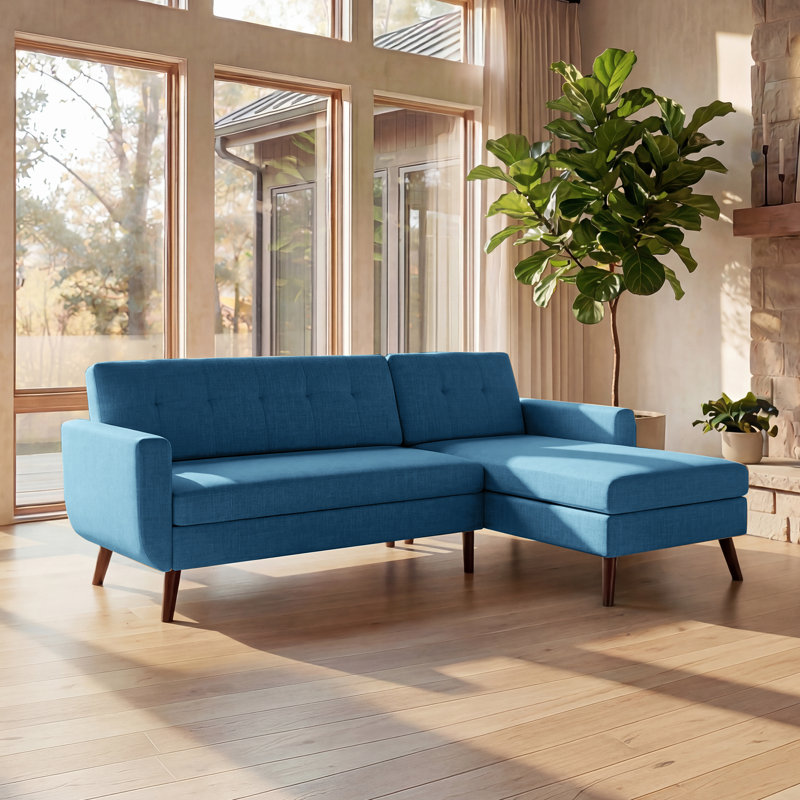 Canapé modulaire rembourré 80 po Mid-Century L 80 po Mid-Century, Lin bleu