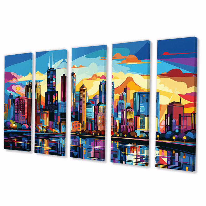 " Chicago Popart II " 5 Piece Art Mixed Media Print