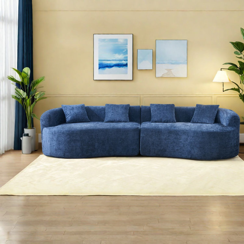 Chenille Curved Sofa, Modern Design For Compact Living Spaces With No Assembly