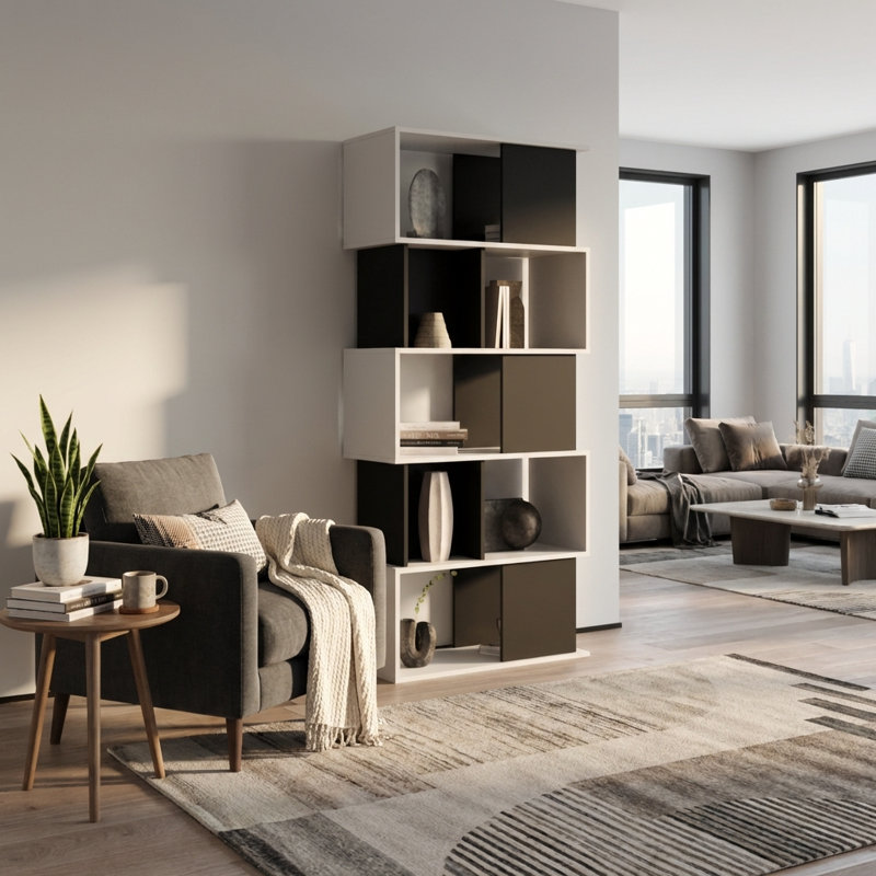 Shively 35.4" Bookcase with Matte Finish, White/Black