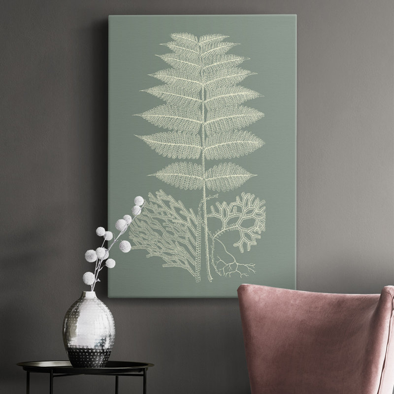 Fougères sur toile sauge V tendue avec châssis de qualité supérieure - prête à être accrochée, L 24 po x H 36 po