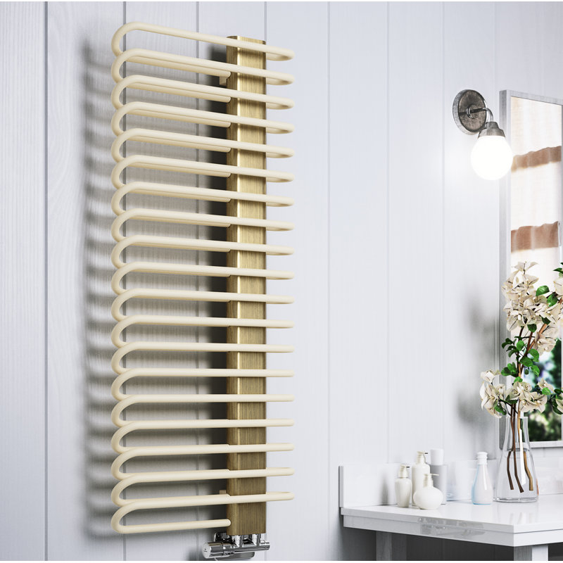 Michelle Heated Towel Rail in Two Tones, 1200x500, Cream Bars and Brushed Brass Masking
