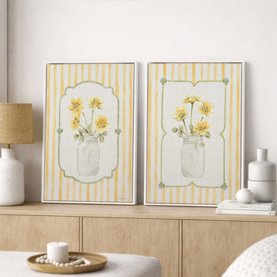 Joyeuses fleurs jaunes en pots, ensemble de 2 impressions