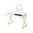 Rectangular Vanity Desk With White & Gold Embellishments, Crystal Handle, Metal Frame, Mirror Jewelry Tray, 2 Drawers Touches, Vanity, Removeable Mirror, 2/3 Drawer Glide