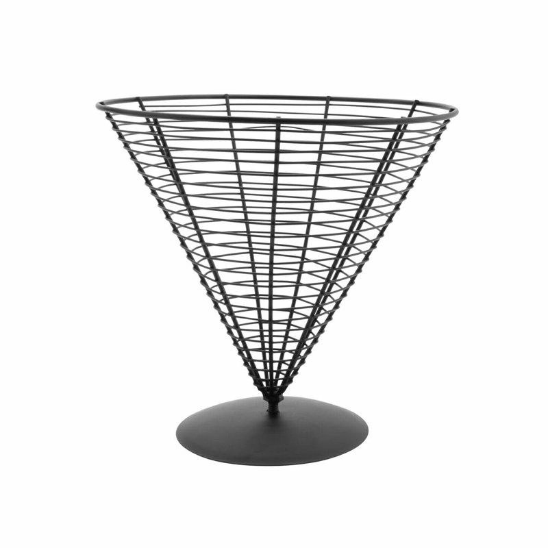 WB-705 - Panier à cône en fil noir 9,5 po avec base vissée, hauteur 9,25 po