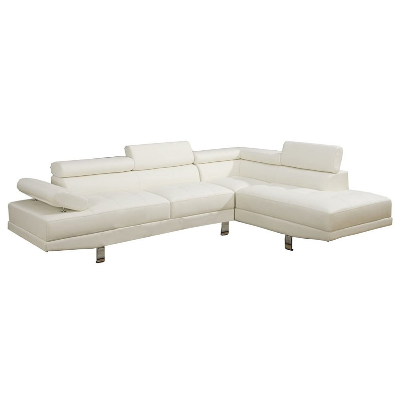 Faux Leather L-Shaped Sectional Right Hand Facing, White Faux Leather