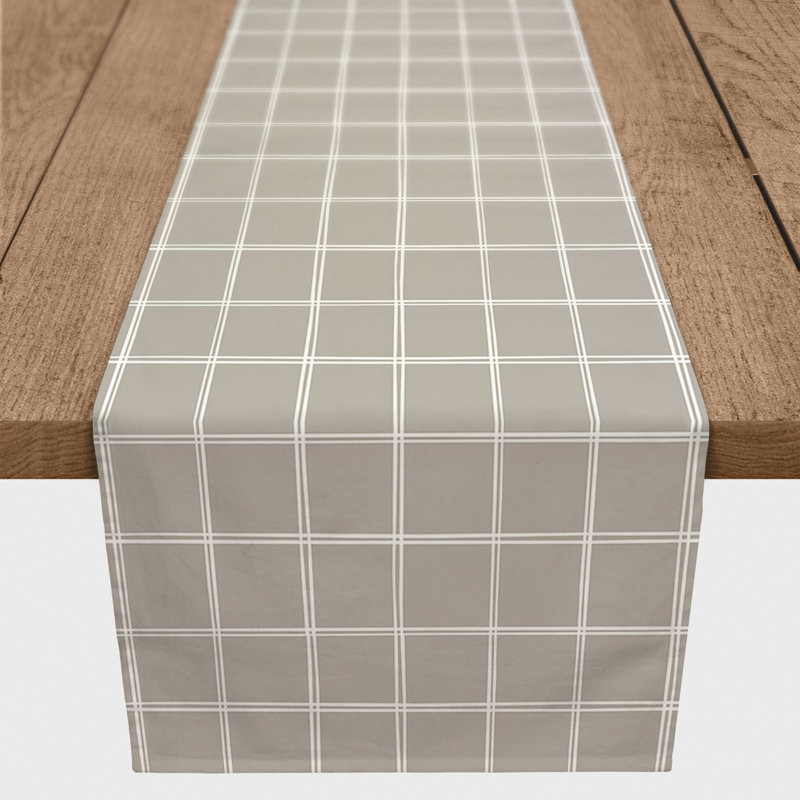 Canvar Rectangle Plaid Polyester Table Runner, 90" x 16", Light Gray