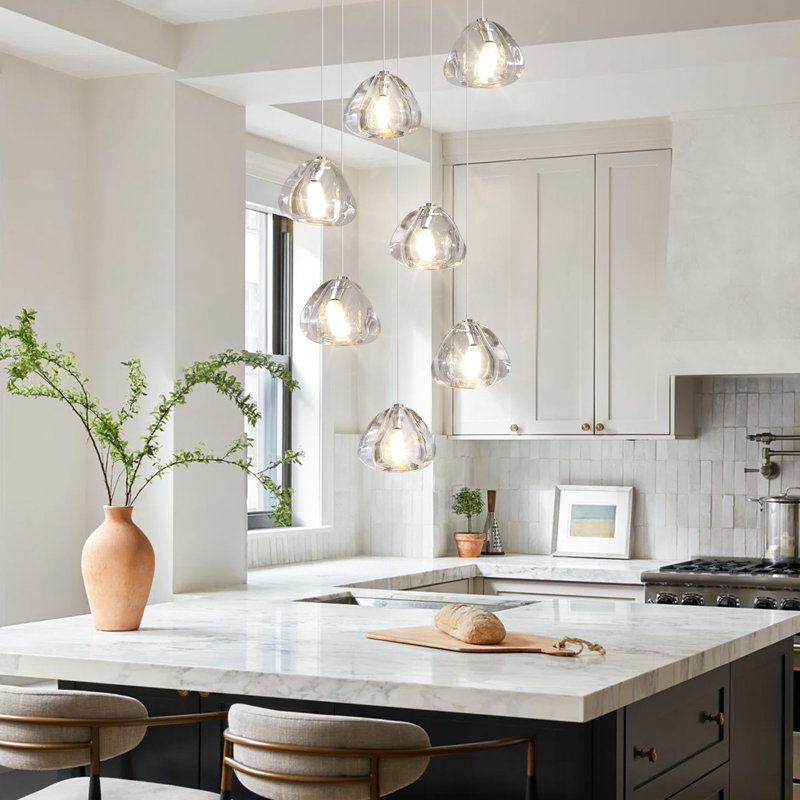 Lustre 7 lumières en cristal Glam Pendants, Chrome