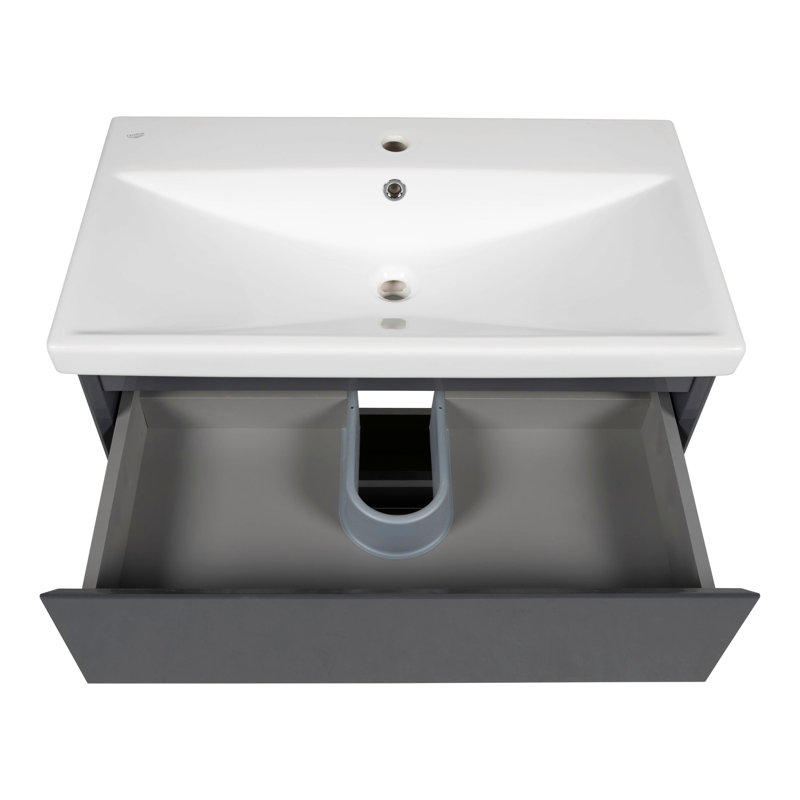 Jenisa 27.76'' Single Bathroom Vanity with Ceramic Top with Mirror, Graphite Gloss