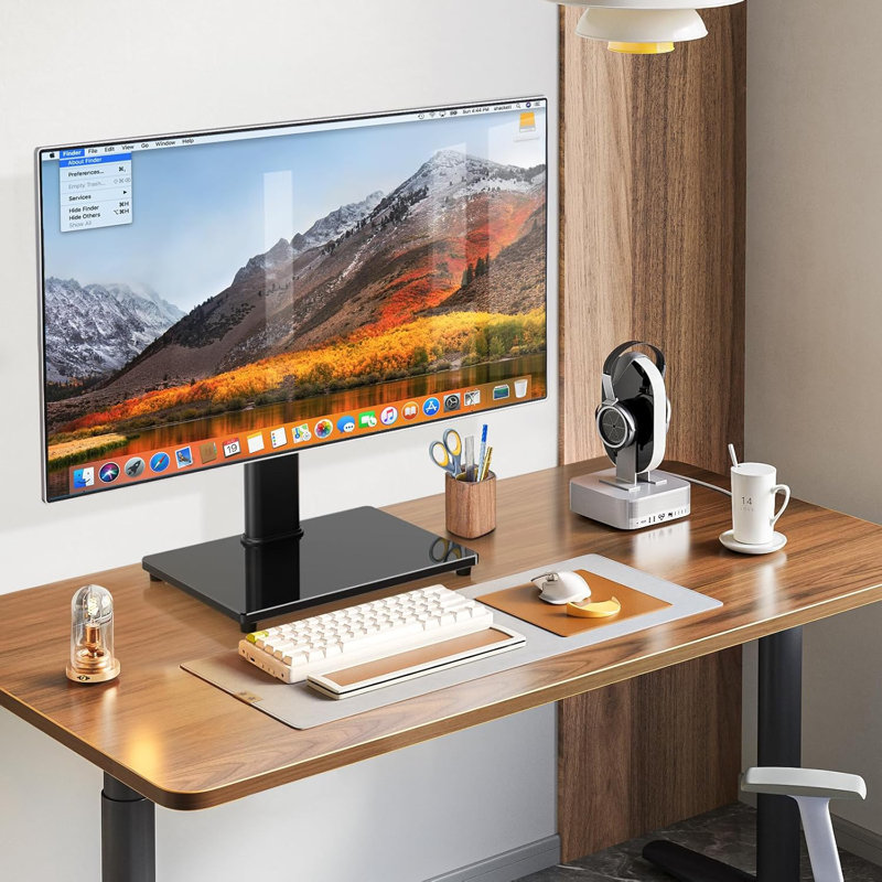 Meuble télé universel pour table | Hauteur réglable | Base en verre trempé | Pour téléviseur plat incurvé de 23 à 43 po
