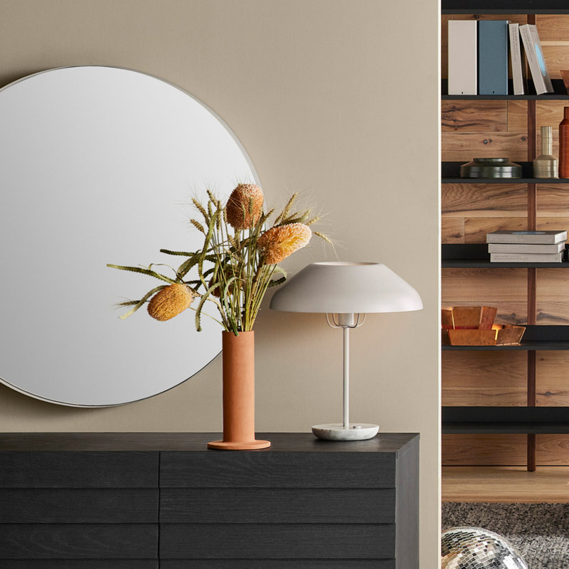 Hoopla Round Metal Wall Mirror, Putty, 46" x 46"